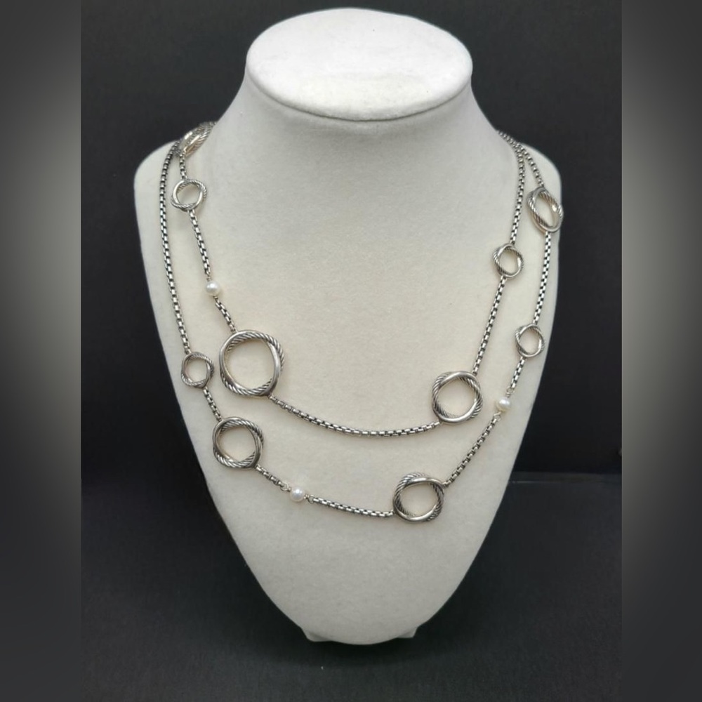 David Yurman Infinity Station Chain Necklace w/ Pearls - 44" - RARE